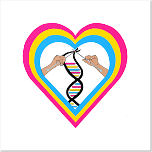 Pansexual Pride Flag Knitted DNA Heart Posters and Art